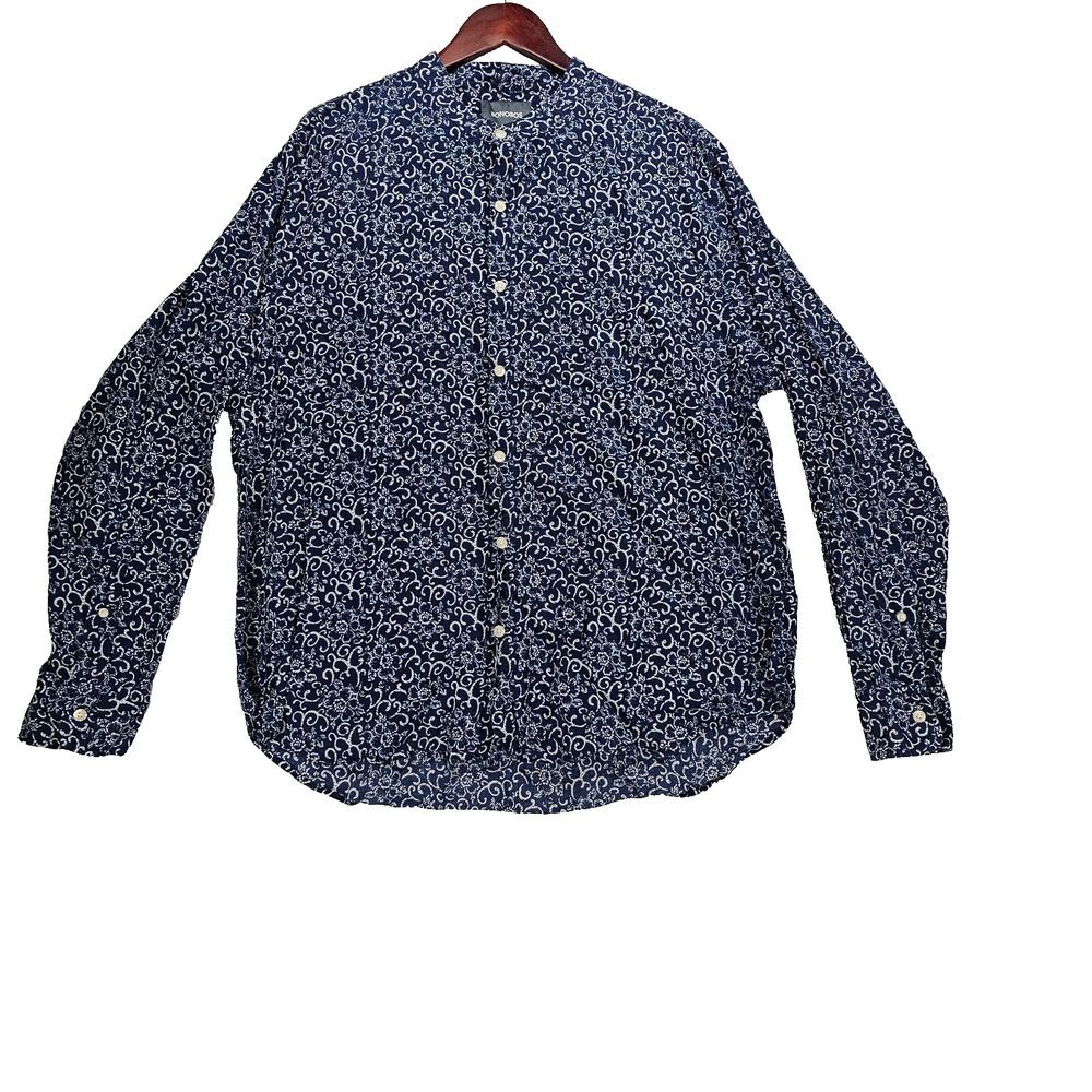 Bonobos Shirt Standard Fit Blue White Floral Print Long‎ Sleeve Men's Size Large